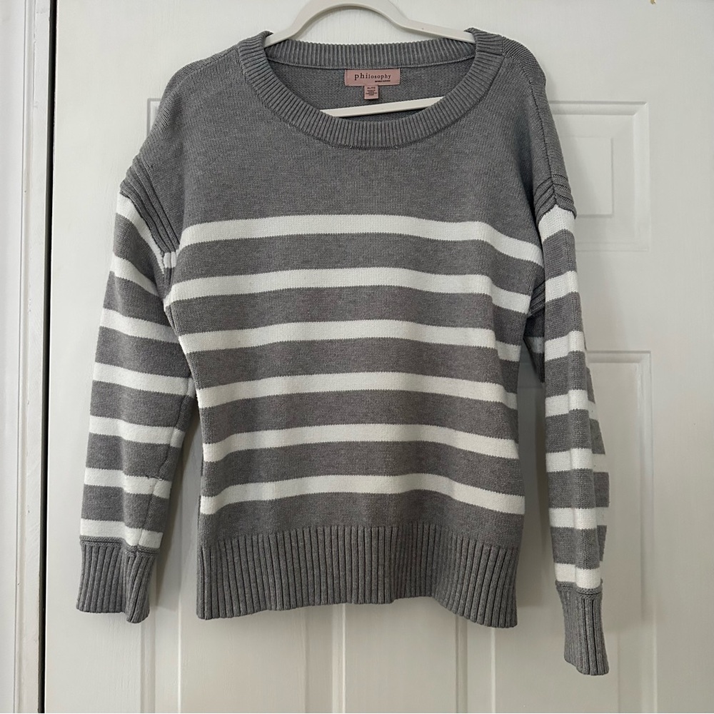 Philosophy Flannel Snow Globe Gray And White Striped Sweater XL - Picture 1 of 6